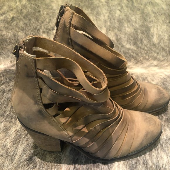 Free People Boot Bootie Terracotta Brown Hybrid Strappy Leather Distressed - Picture 3 of 10